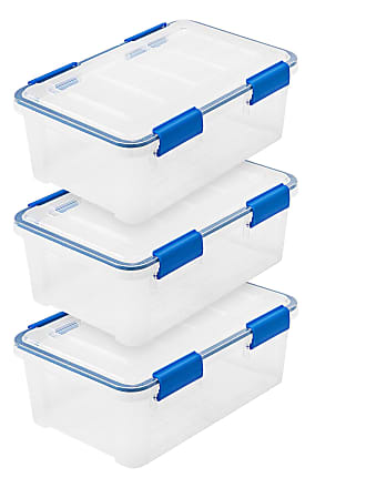 Iris 16 Quart WeatherPro Plastic Storage Bin Tote Organizing Container with Durable Lid and Seal and Secure Latching Buckles, Clear With Blue Buckles, 16 Q