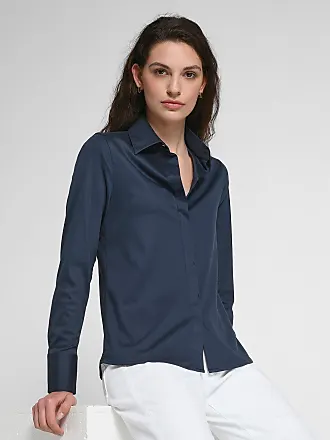Navy, Jersey-Bluse aus Baumwolle für Damen