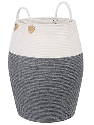 SONGMICS Cotton Rope Basket Handles Laundry Basket Cotton 50L Toy Clothes Blanket Brown Beige 40x40x35cm