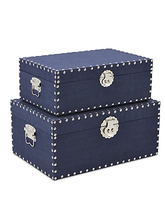 Cheungs Rattan & Imports FP-3853-2NB Navy Linen Studded Box| Set of 2| Blue