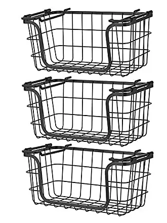 Oceanstar Stackable Metal Wire Storage Basket Set for Pantry, Countertop, Kitchen or Bathroom - Black (Set of 3)