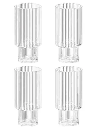 American Atelier Vintage Art Deco 9 oz. Fluted Drinking Glasses Set of 4,  Old Fashion Tumbler for Cocktails, Ribbed Lowball Glass Cup, Clear