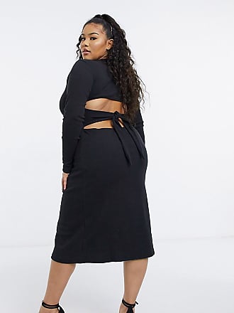 Outrageous Fortune Plus exclusive open tie back detail midi dress in black