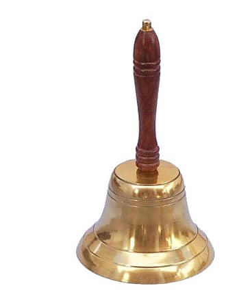 Hampton Nautical 3xglass-101 Brass Plated Hand Bell with Wood Handle 11 Nautical Home Decoration, 11 inch