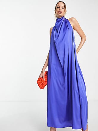 Asos Tall halter drape satin maxi dress in blue