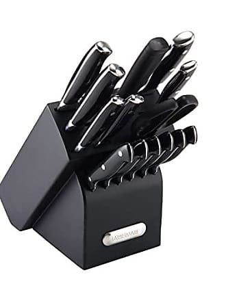 Farberware Triple Riveted Knife Block Set, 15-Piece, White and Gold