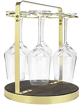 MyGift Countertop Wine Glass Stemware Holder Stand with Industrial Black Metal Double Racks and Wooden Base