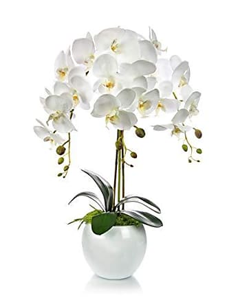 Orange, 43 cm ENCOFT Kunstblumen orchideen Kunstpflanze Künstliche Blumen aus Eva Keramik Wohndeko Kunstbulme mit Übertopf Garten Balkon Wohnzimmer Hochzeit