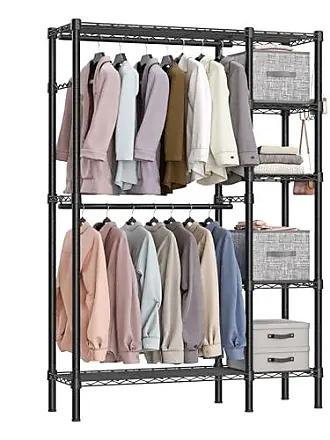 SONGMICS Freestanding Closet Organizer, Portable Wardrobe with Hanging Rods, Clothes Rack