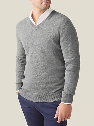 Grey Melange Wolsey 100% Extra Fine Merino Wool V-Neck Mens Sweater