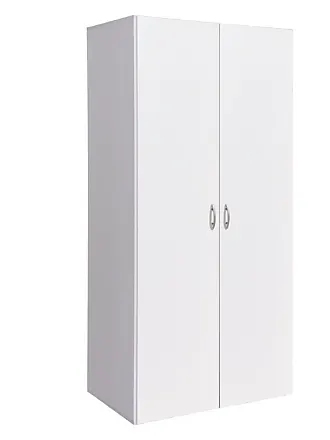 Armario ropero de esquina con cortina y 1 puerta - Con espejo - L231 cm -  Blanco y gris 