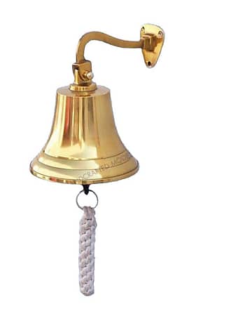 Hampton Nautical 3xglass-101 Brass Plated Hanging Ships Bell 9 Nautical Home Decoration, 9 inch