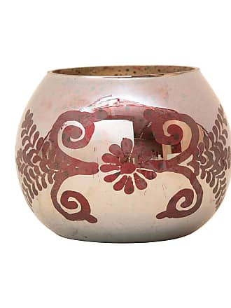 Creative Co-op Embossed Stoneware Candleholder with Glass Hurricane Votive Holder Multicolor