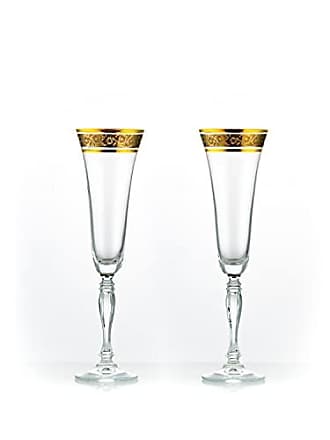 Glas Weinglas mit Stil 0.2 l Rand mit Blattgold 60ger Jahre Reims France Set 