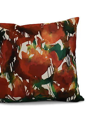 E by design PFN737RE2-26 26 x 26-inch 26x26 Red Abstract Floral Print Pillow 