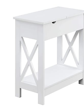 Convenience Concepts Oxford Flip Top End Table with Charging Station and Shelf, White