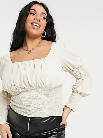 Outrageous Fortune Plus shirred detail crop top in cream-Multi