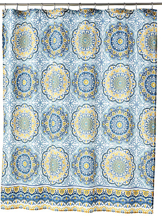 Madison Park Tangiers Shower Curtain, Luxurious Traditional Damask Print, Classic Design Bathroom Decor, Machine Washable, Fabric Privacy Screen 72x72, Blue/Yellow