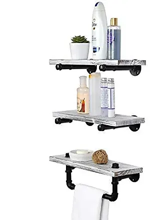 MyGift Wall Mounted White Washed Solid Wood 3 Tier Bathroom Shelf  Organizer, Countertop Vanity and Cosmetic Display Rack