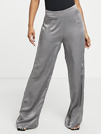 Outrageous Fortune wide leg trousers in charcoal satin-Grey