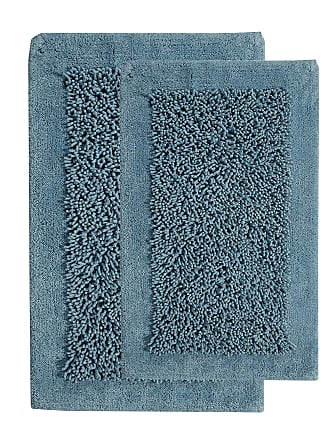 Anti-Skid Cotton and Chenille Bath Rug Blue 50x30 In Long Noodle Loops 