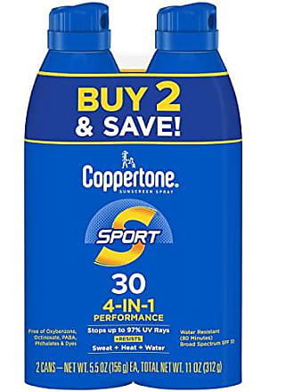 Coppertone SPORT Sunscreen Spray SPF 30, Water Resistant Spray Sunscreen, Broad Spectrum SPF 30 Sunscreen Pack, 5.5 Oz Spray, Pack of 2