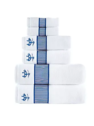 $420 NEW Brooks Brothers 8 PC TOWEL SET Embroidered Bath Hand White Grey  Chain