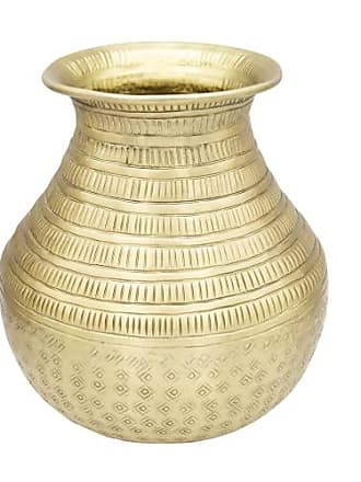 Ø10 x 15,5 cm LaLe Living Vase Buket aus Eisen und Glas mit Ornament Gold 