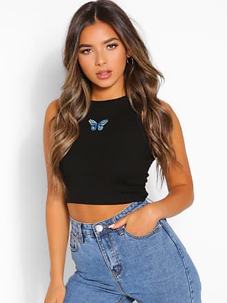 Petite Rib Corset Detail Tie Front Crop Top