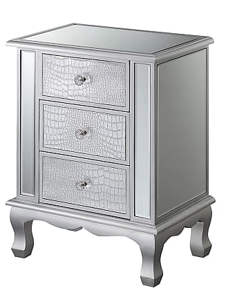 Convenience Concepts Gold Coast Vineyard 3 Drawer Mirrored End Table, Silver Faux Croc / Silver