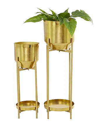 Round 6-Inch Metal Planter Brass Tone Flower Pot with Hammered Texture