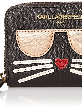 Karl Lagerfeld Wallet Womens Large Black Continental Zip Leather Icon Patch