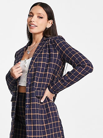 heartbreak slouchy boyfriend blazer in navy and green check