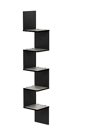 Creative Co-Op Minimalist Metal and Wood 5 Hooks, Black Wall Shelf