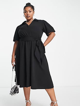 Asos Curve belted shirt dress in black