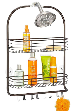 Rust Resistant Steel Wire mDesign Over Door Bathroom Tub & Shower Caddy Bronze Center Baskets Swivel Hanging Storage Organizer Center with Built-In Washcloth Bar and Baskets on 3 Levels 