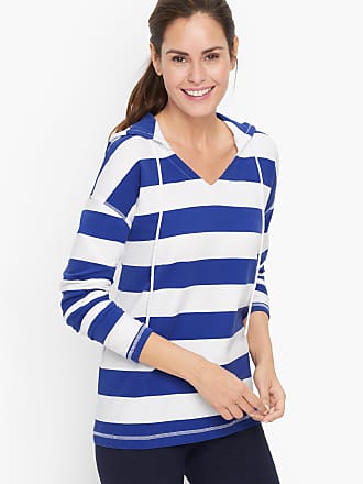 Talbots Petite - Stripe Drop Shoulder Hooded Sweatshirt - Blue Twilight - Medium Talbots