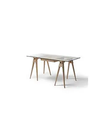 Mesa escritorio cristal con caballetes de hierro imitación madera