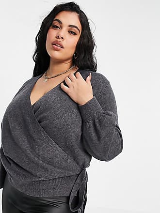 Outrageous Fortune Plus knitted wrap top in grey