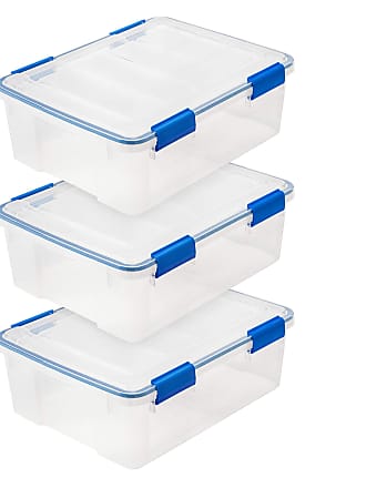 Iris 26.5 Quart WeatherPro Plastic Storage Bin Tote Organizing Container with Durable Lid and Seal and Secure Latching Buckles, Clear With Blue Buckles, 26