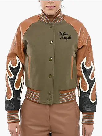 Compare prices for Palm Angels Black Burning Flames Leather Varsity Jacket  S | Stylight