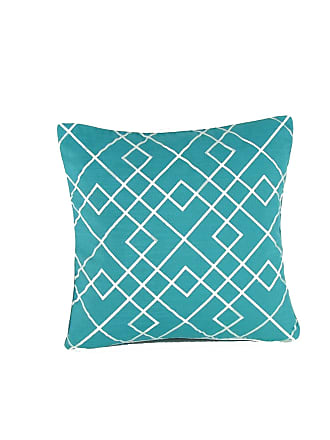 Benjara Geometric Pattern Square Fabric Throw Pillow Blue and White 