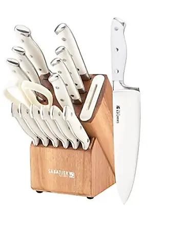 Restaurantware Sensei 4.3 x 8.8 inch Round Knife Block, 1 Round Slotted Knife Holder - Soft Touch, Holds 9 Knives, White Plastic Universal Knife