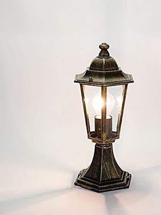 Rustikale Gartenlampe Antik Gold wetterfest E27 H:49cm Glas Aluminium Sockellampe Außen Weg Einfahrt