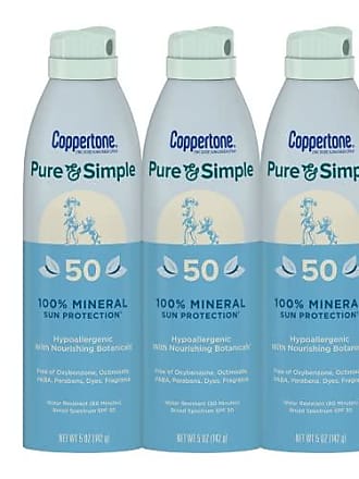 Coppertone Pure and Simple Zinc Oxide Mineral Sunscreen Spray SPF 50, Water Resistant, Broad Spectrum SPF 50 Sunscreen, Bulk Sunscreen Pack, 5 Oz Spray, Pack of 