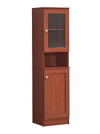 Hodedah 63 Tall Slim Open Shelf Plus Top and Bottom Enclosed Storage Kitchen Pantry - Chocolate-Grey