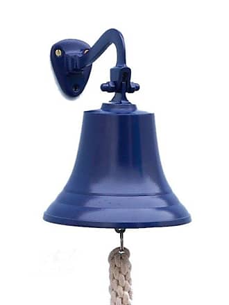 Hampton Nautical 3xglass-101 Solid Brass Hanging Ships Bell 9-Blue Powder Coated Nautical Home Decoration, 9 inch