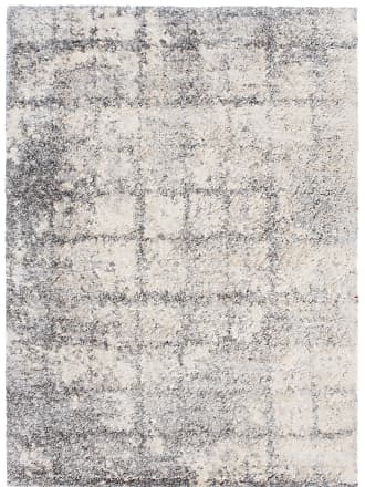 TAPISO Boho Alfombra Salón Dormitorio Crema Gris Cuadros Borlas Trenzas  Shaggy Gorda 80 x 150 cm