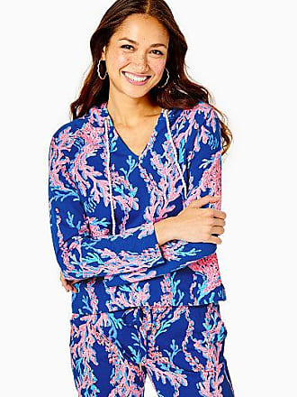 Lilly Pulitzer Womens Kiawah Cropped Hoodie in Blue Size Medium, Swim On Over - Lilly Pulitzer