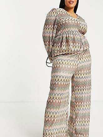 Outrageous Fortune Plus knitted wide leg trouser co ord in geo print-Multi